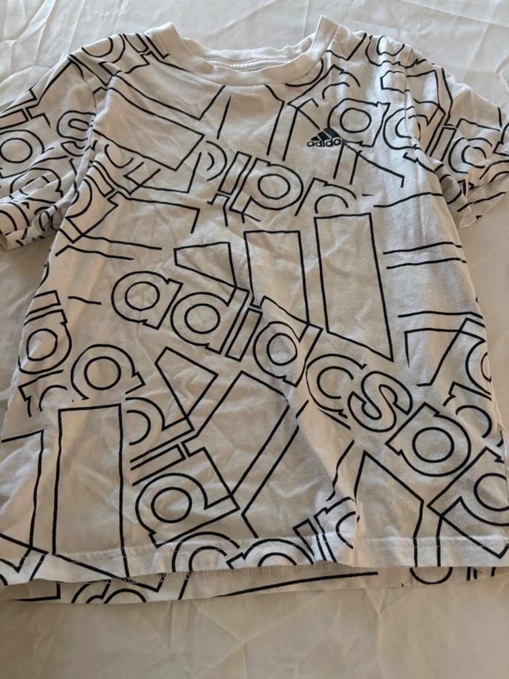 adidas White Tee with Black Allover Logo Print